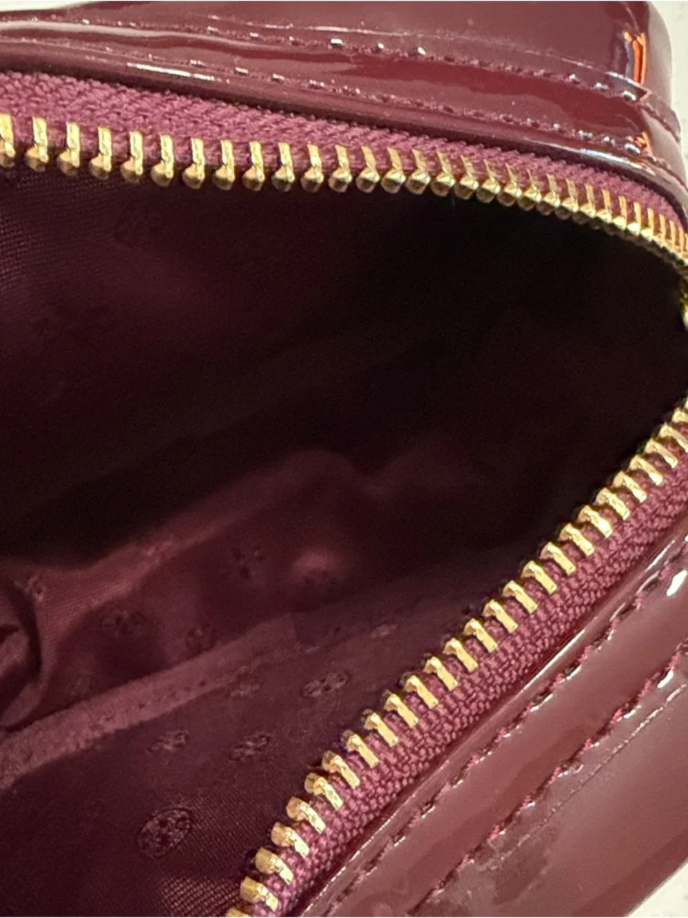 Tory Burch Patent Cosmetic Pouch in Burgundy